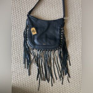 Ralph Lauren LARGE Leather 10x11.5 FRINGE Hobo Bag Chic Bohemian